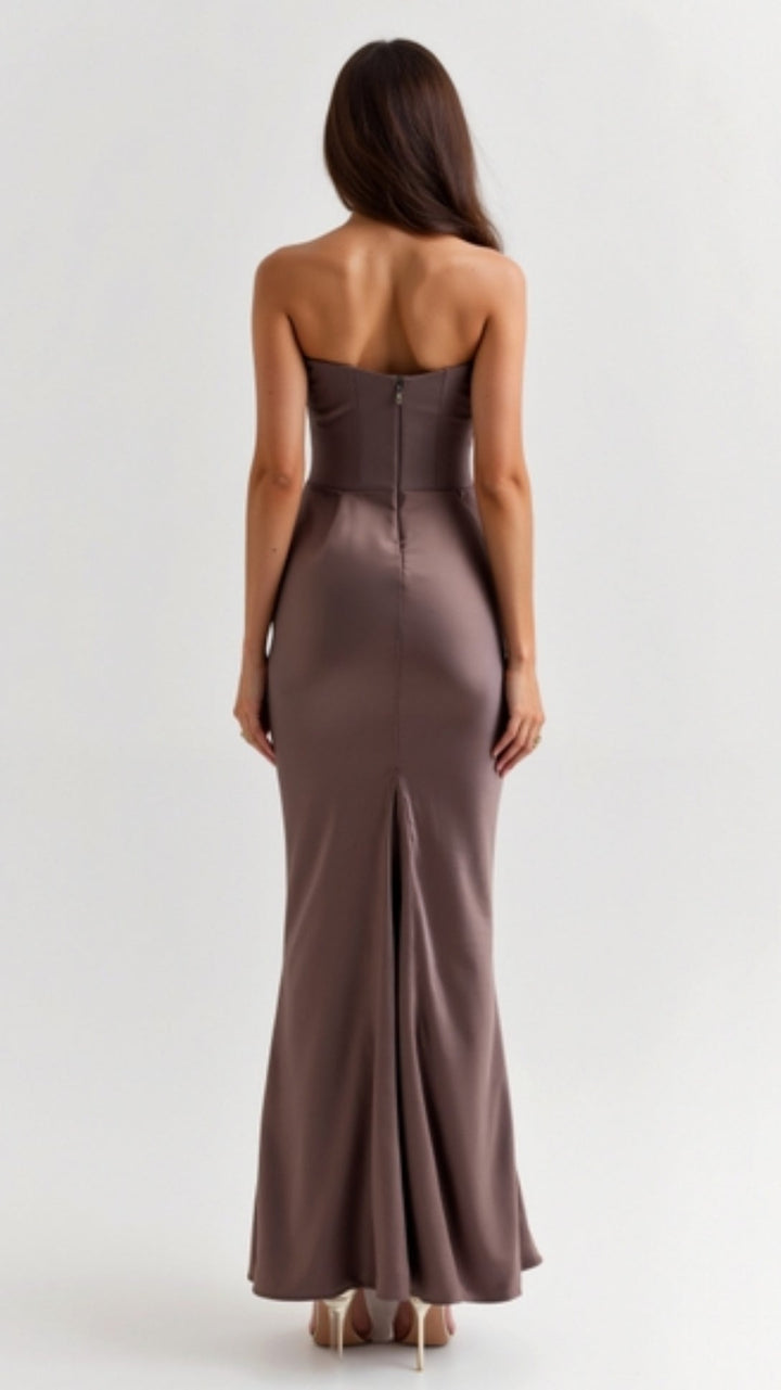 Lyra | Strapless Satin Corset Maxi Dress