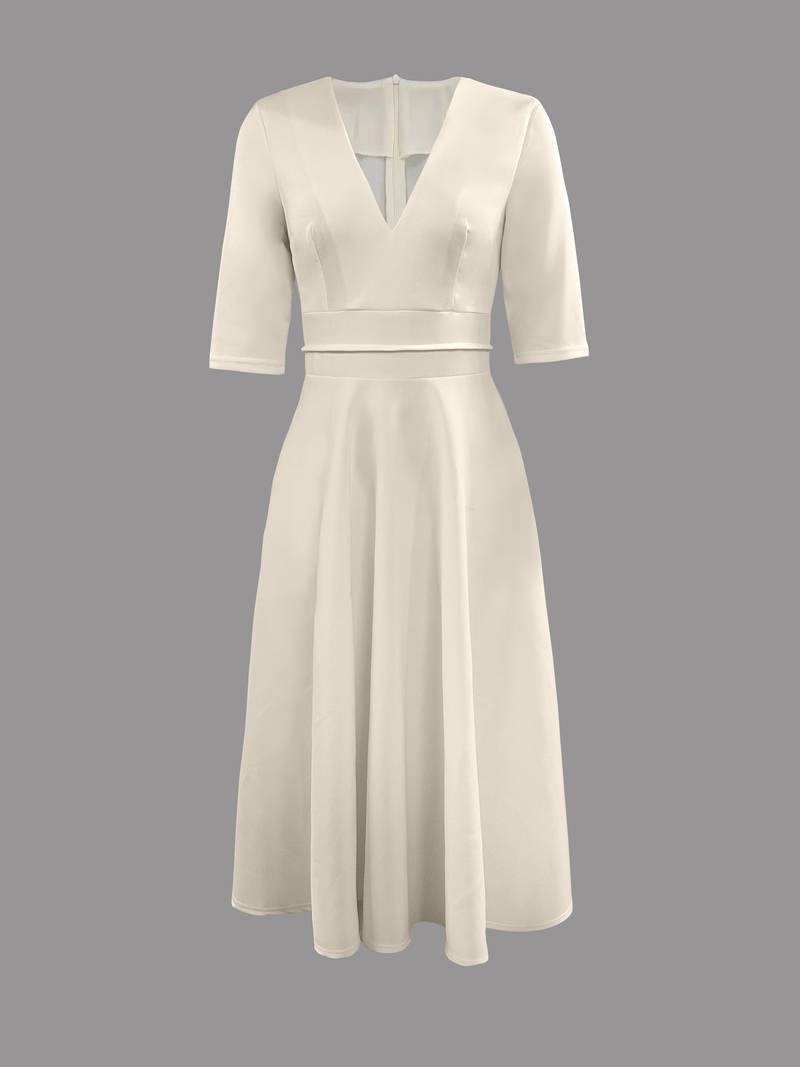 Coraline | Cream V-Neck Fit and Flare Dress