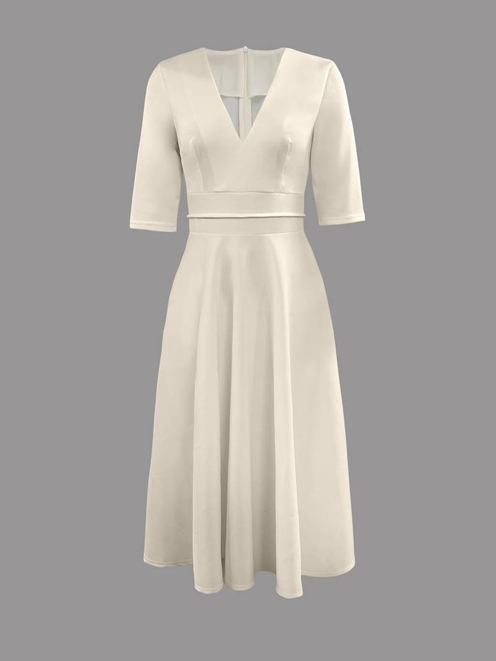 Coraline | Cream V-Neck Fit and Flare Dress