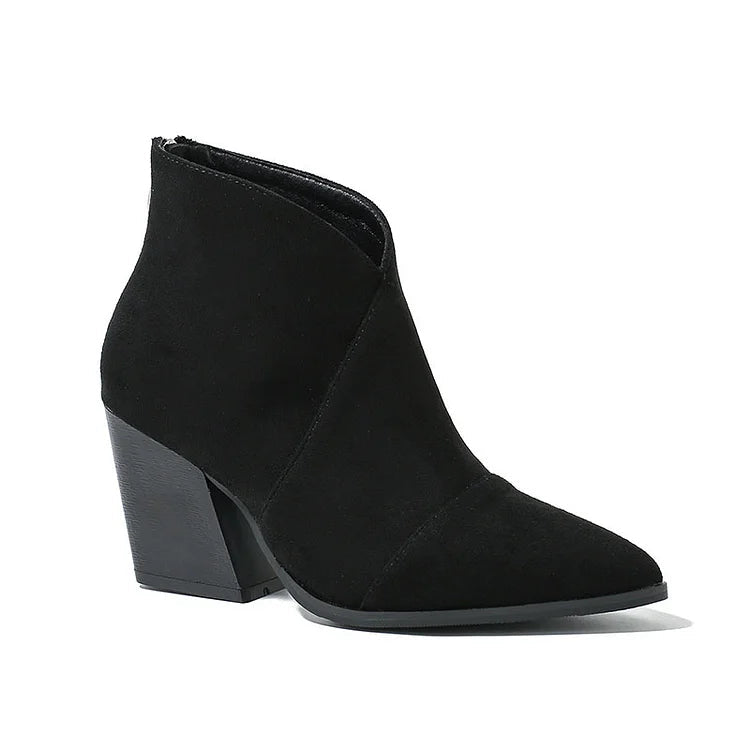 Roxana | Black Pointed Toe Ankle Boots with Block Heel