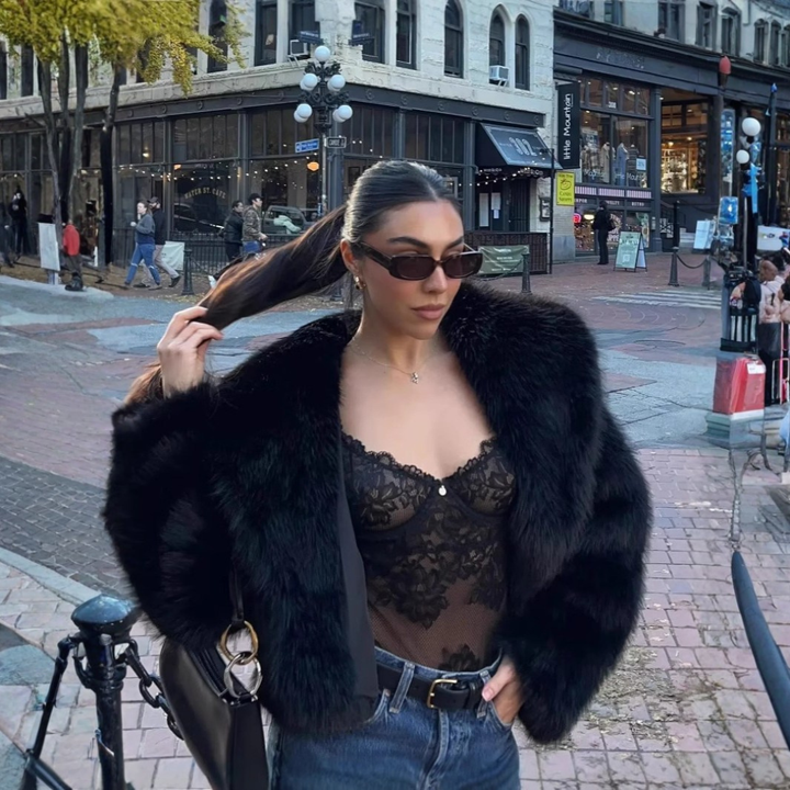 Leta | Cropped Faux Fur Coat with Collar