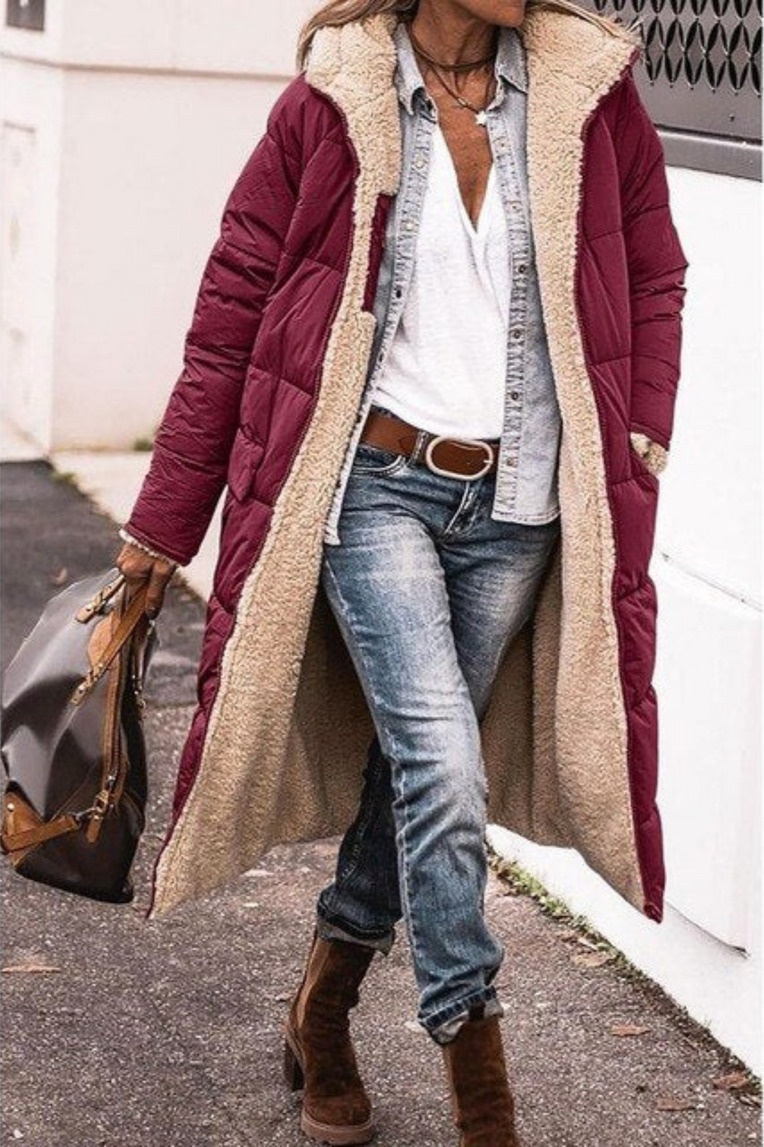Nadine | Reversible Sherpa Lined Long Puffer Coat