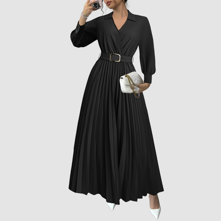 Soraya | Pleated Empire Waist Maxi Dress with Belt