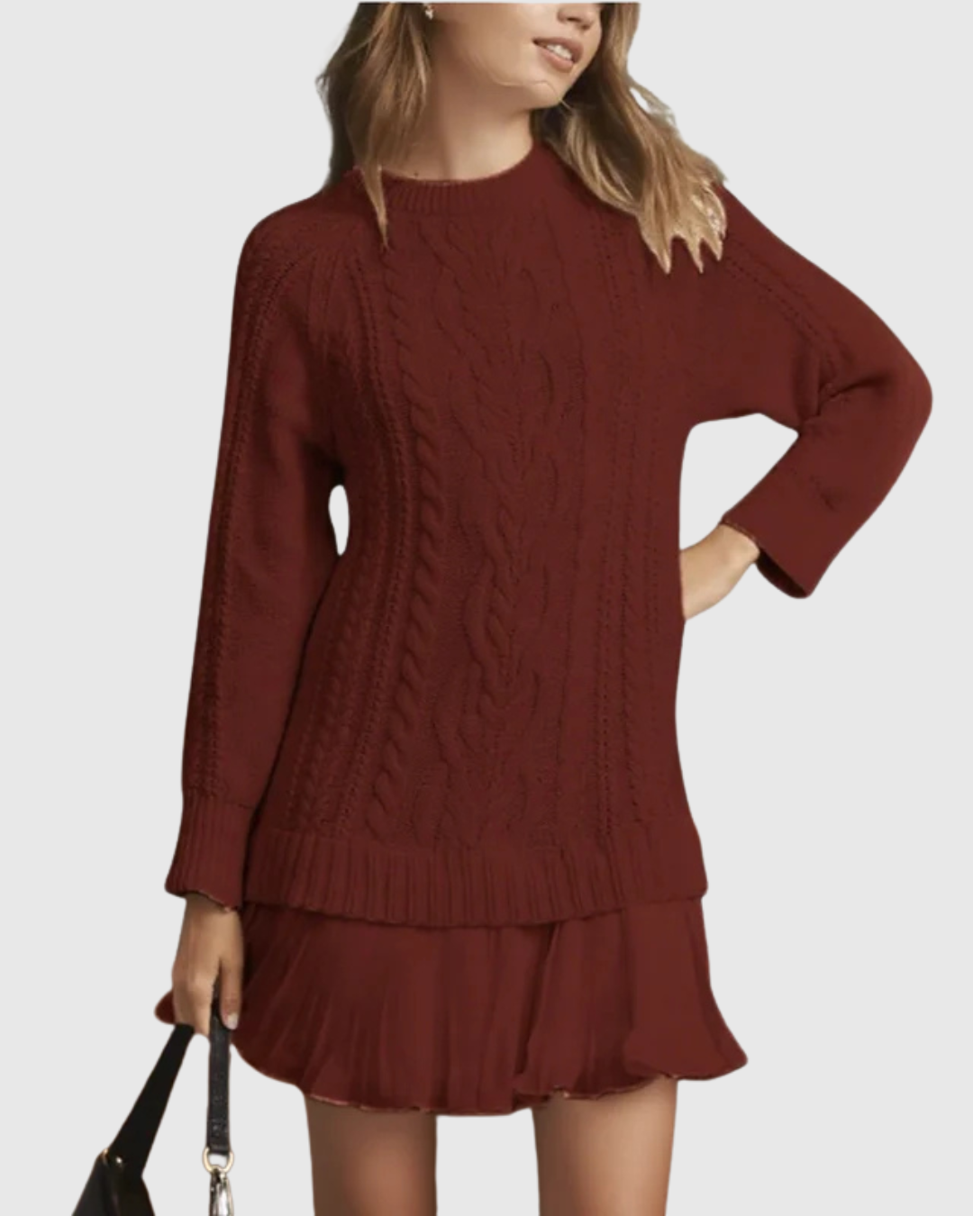 Hilde | Cable Knit Sweater Dress with Pleated Hem
