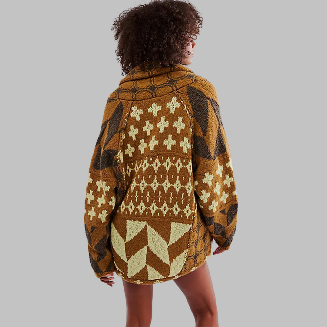 Julianne | Oversized Patchwork Knit Cardigan with Collar