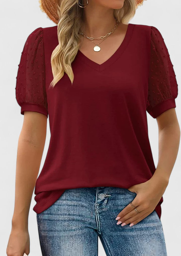Anjela | V-Neck Sheer Sleeve Top