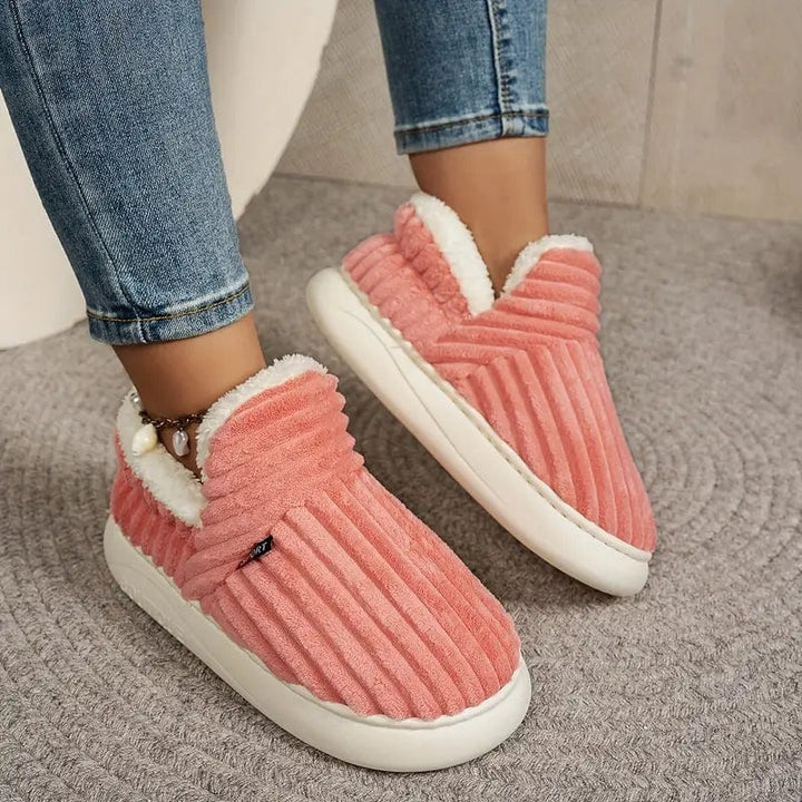 Amberly | Corduroy Faux Fur Slippers with Plush Lining