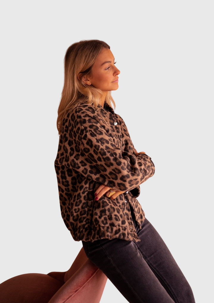 Hope | Brown Leopard Print Coat with Buttons