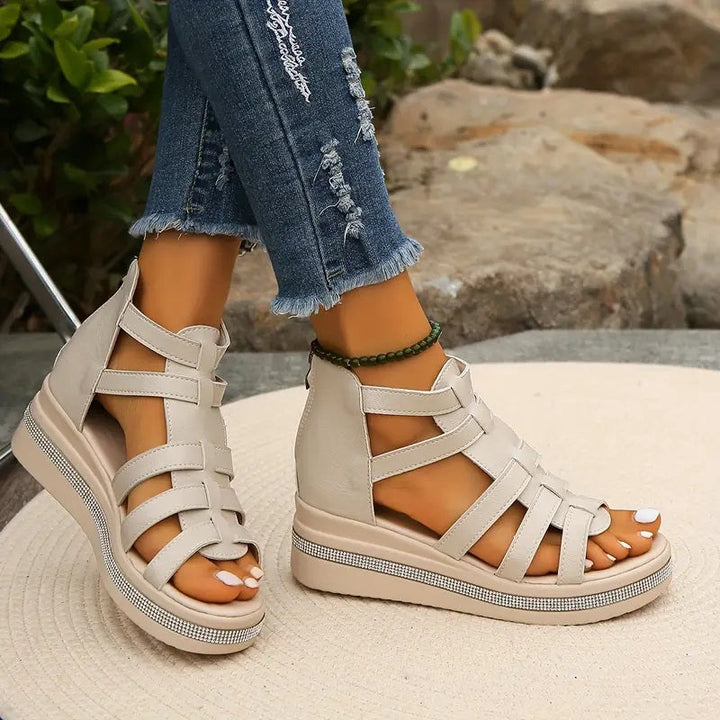 Francine | Gladiator Platform Sandals with Back Zip