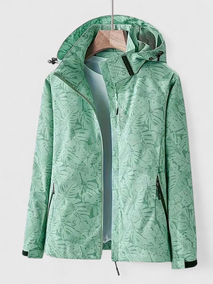 Minka | Tropical Leaf Print Waterproof Jacket Hooded