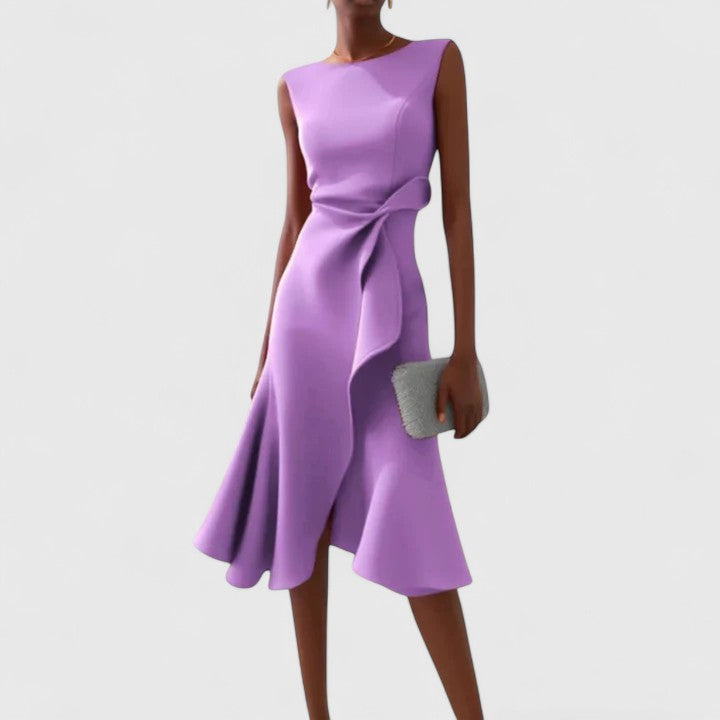 Fiorella | Asymmetrical Ruffle Midi Dress Sleeveless