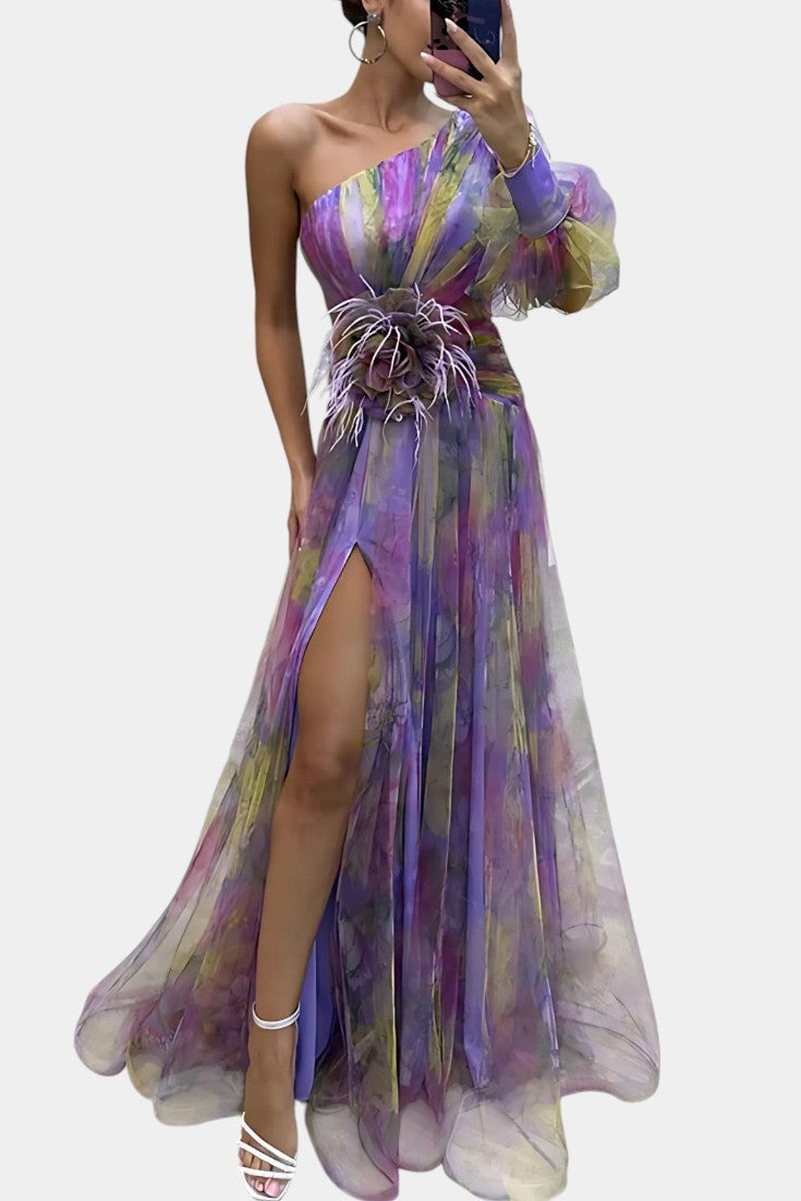 Thalassa | Floral One-Shoulder Maxi Dress with Slit