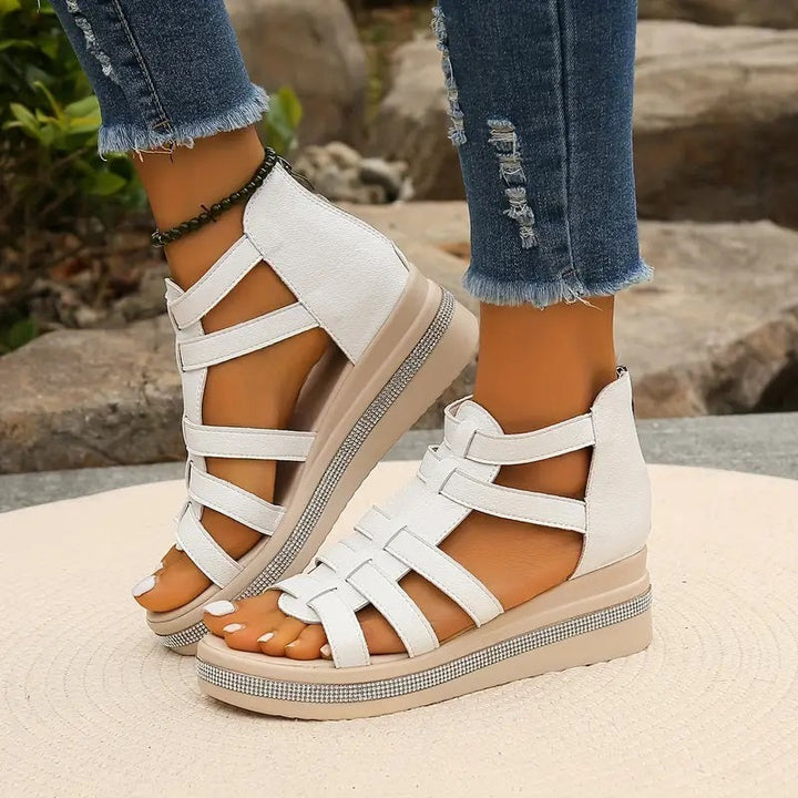 Francine | Gladiator Platform Sandals with Back Zip