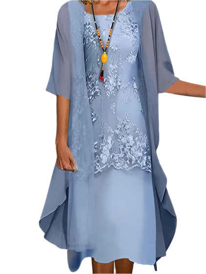 Annaliese | Floral Lace Chiffon Dress with Jacket