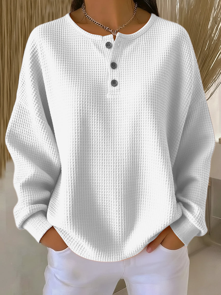 Kit | Relaxed Fit Waffle Knit Henley Sweater