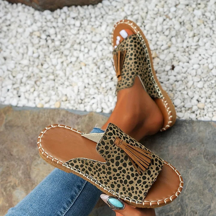 Patience | Bohemian Slide Sandals with Tassel Detail