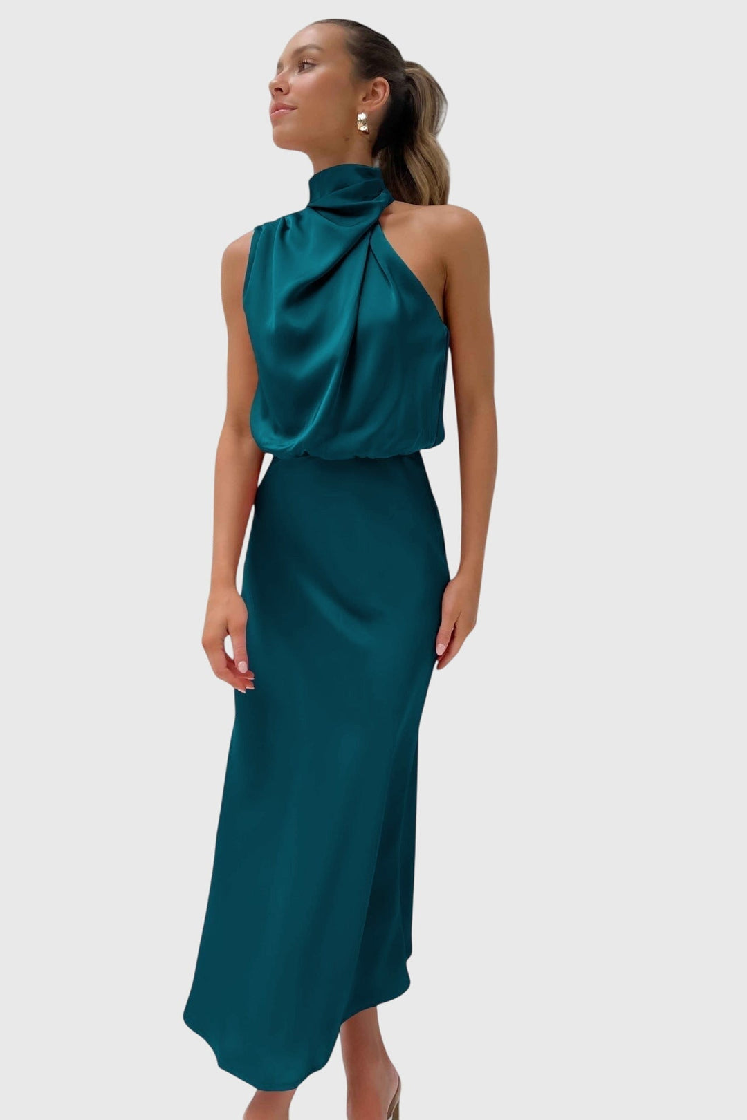 Bellatrixandrea | Satin Halter Neck Dress Sleeveless