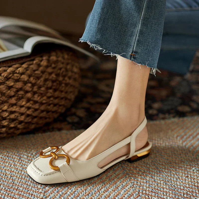 Minda | Square-Toe Slingback Flats with Buckle