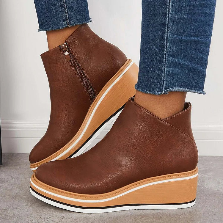 Rosa | Closed Toe Wedge Ankle Boots with Zipper