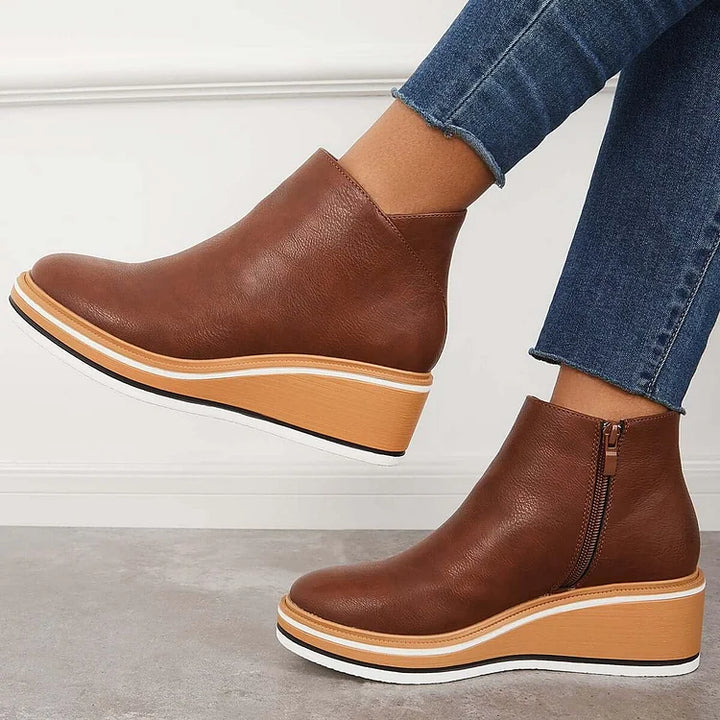 Rosa | Closed Toe Wedge Ankle Boots with Zipper