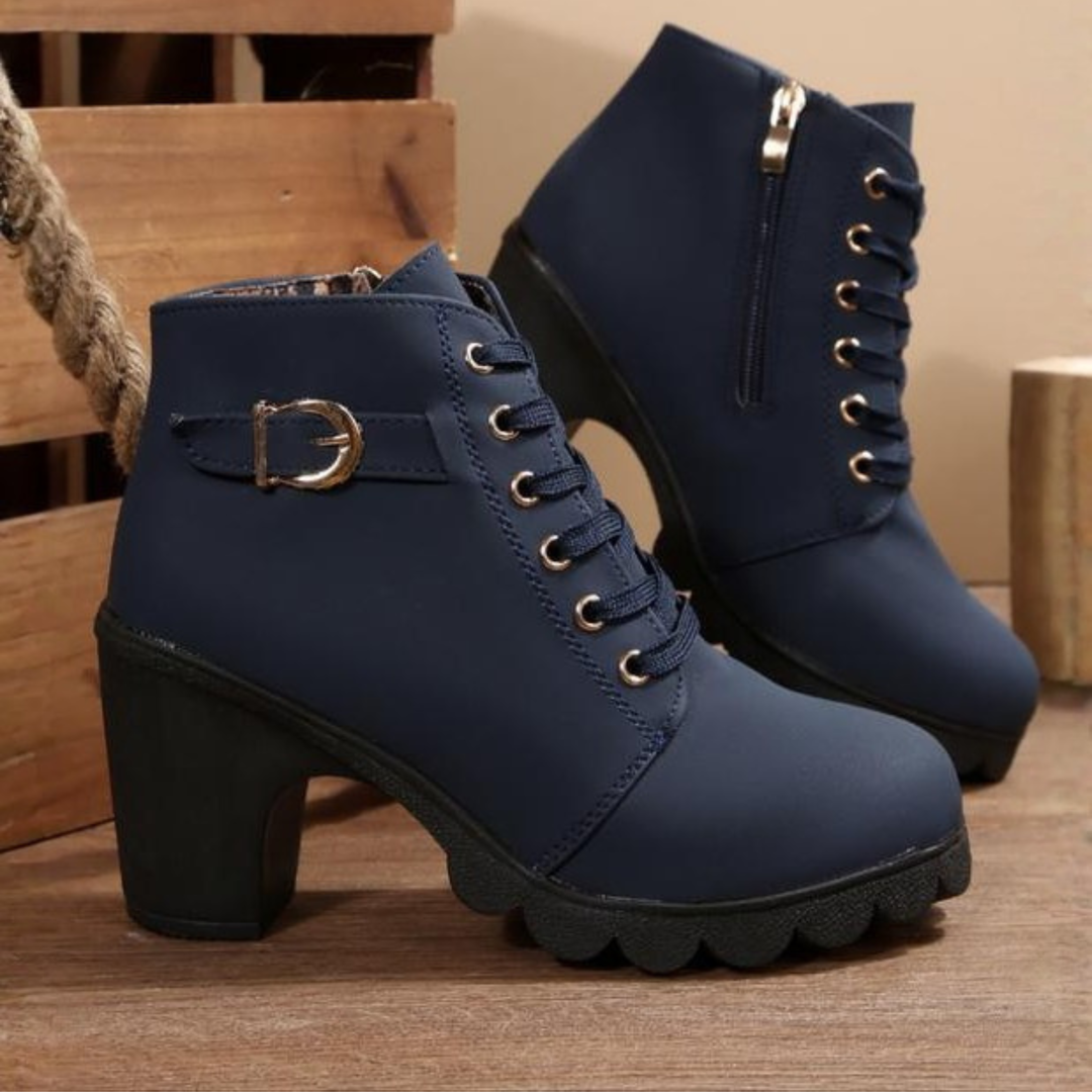Marlene | Lace-Up Block Heel Ankle Boots with Buckle