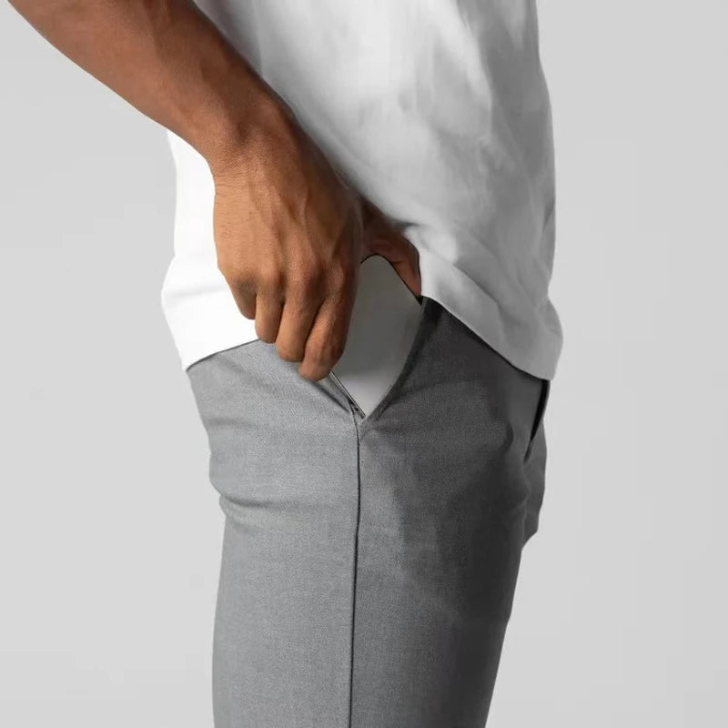 Marcus | Button Waist Slim Tapered Trousers