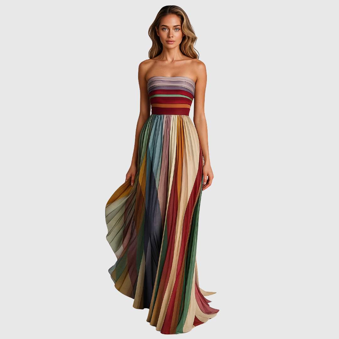 Isolde | Multicolor Striped Strapless Maxi Dress
