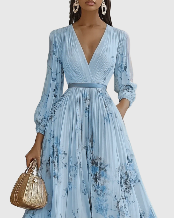 Niamh | Pleated V-Neck Maxi Dress