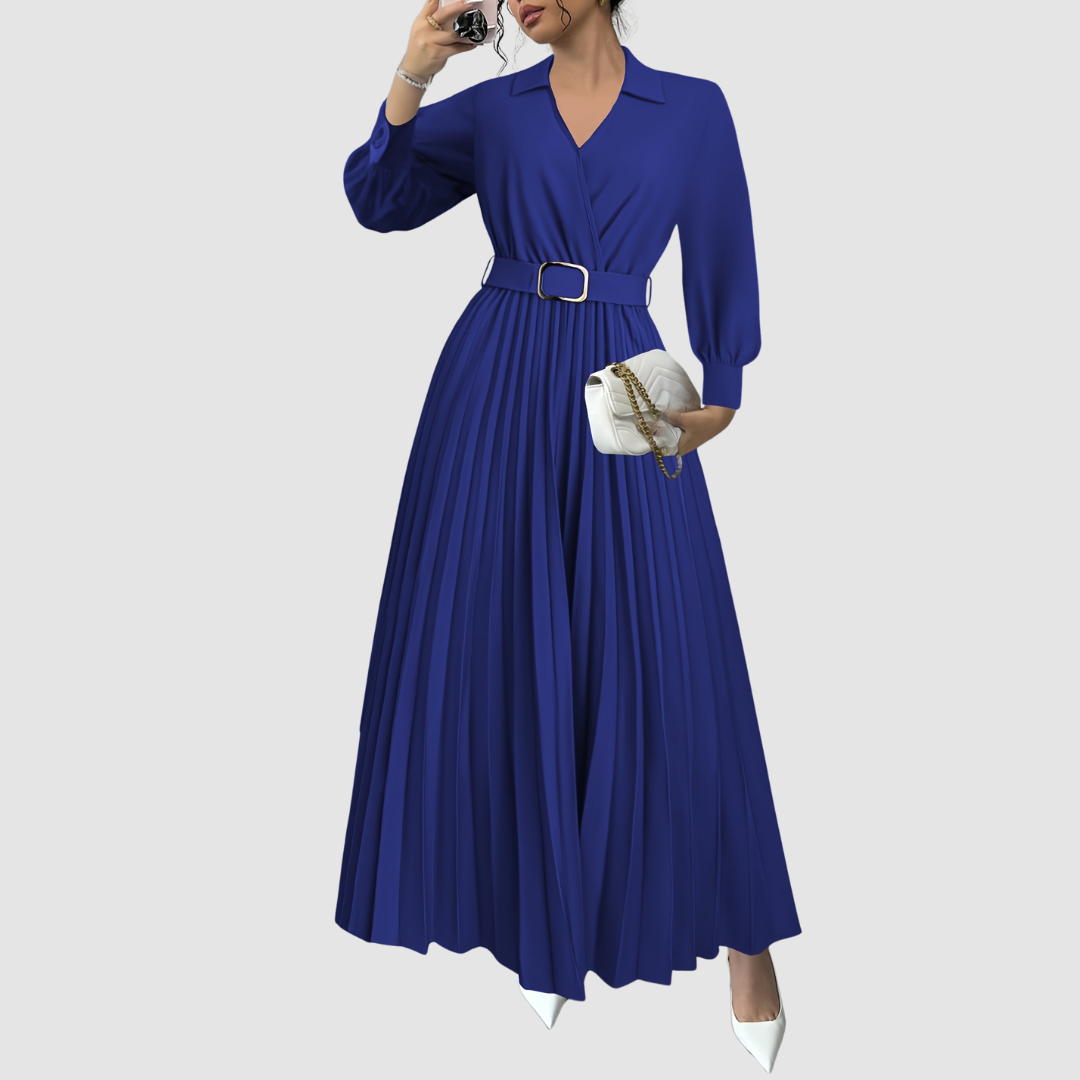 Soraya | Pleated Empire Waist Maxi Dress with Belt