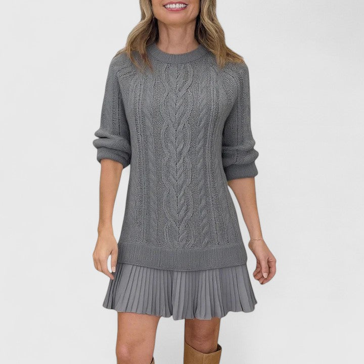 Ruthie | Cable Knit Sweater Dress with Pleated Hem