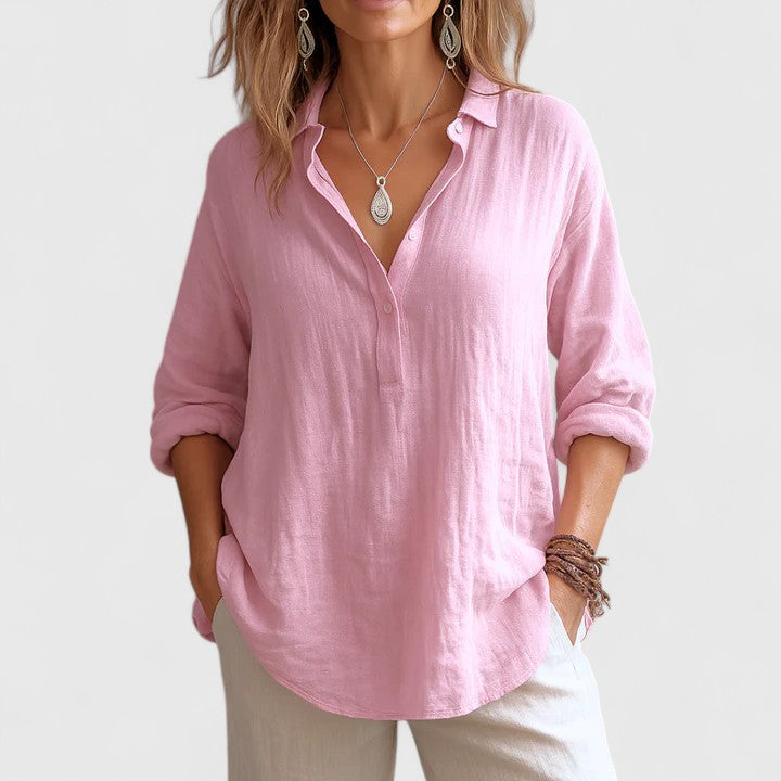 Shaina | Linen Button-Up Blouse with Long Sleeves