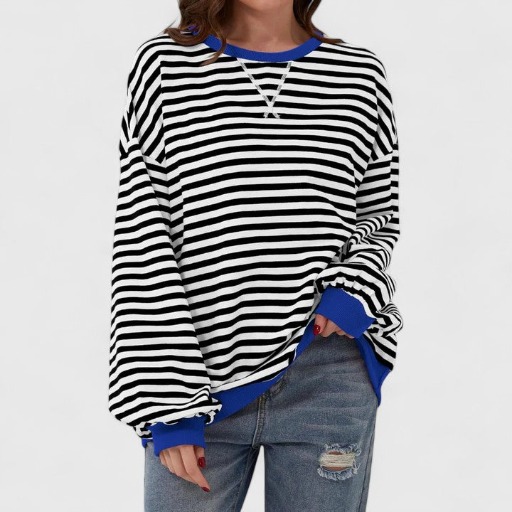 Neda | Striped Oversized Crewneck Pullover Sweater