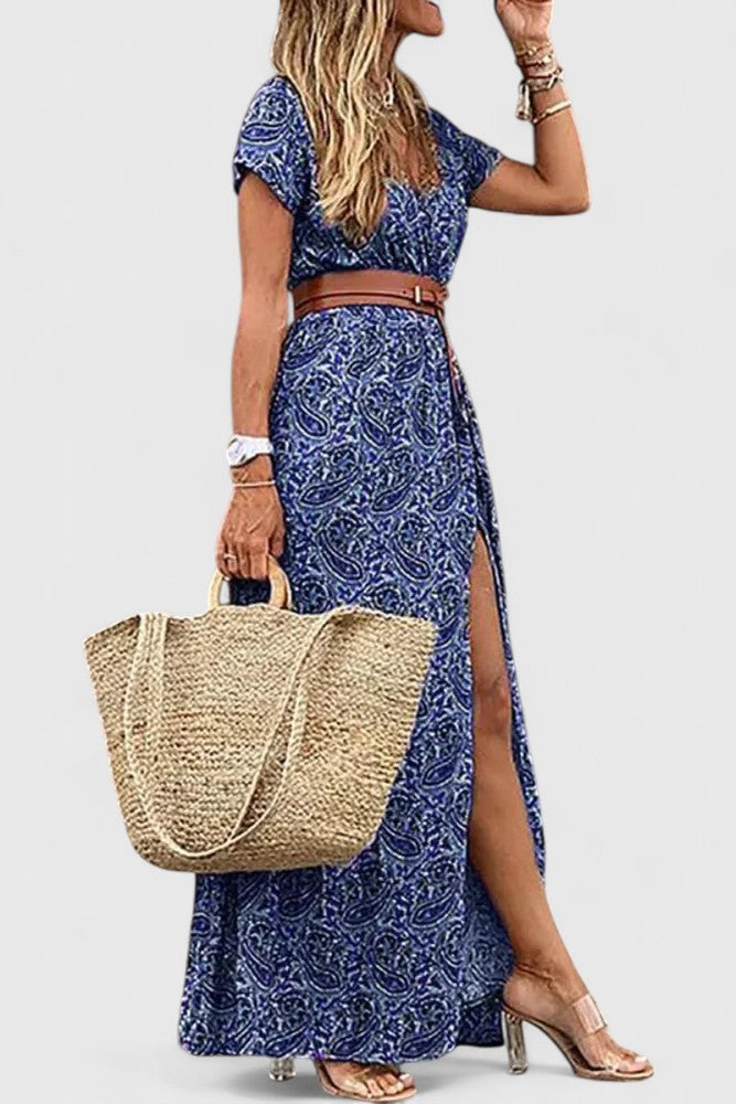 Saskia | Floral Boho Maxi Dress with Belt