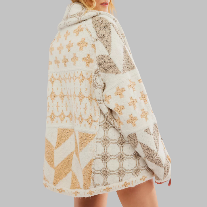 Julianne | Oversized Patchwork Knit Cardigan with Collar