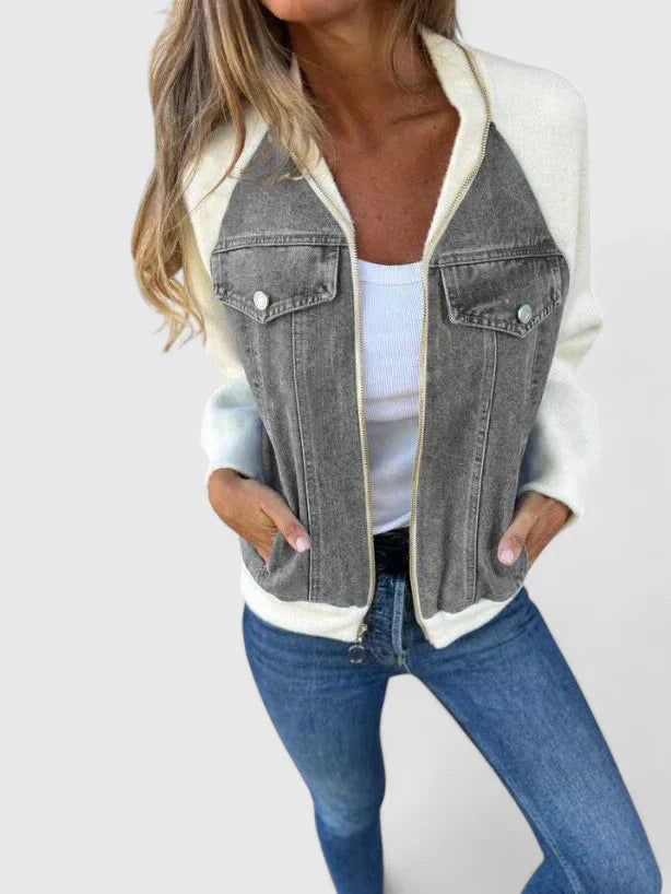 Camila | Denim Jacket with Contrast Sleeves