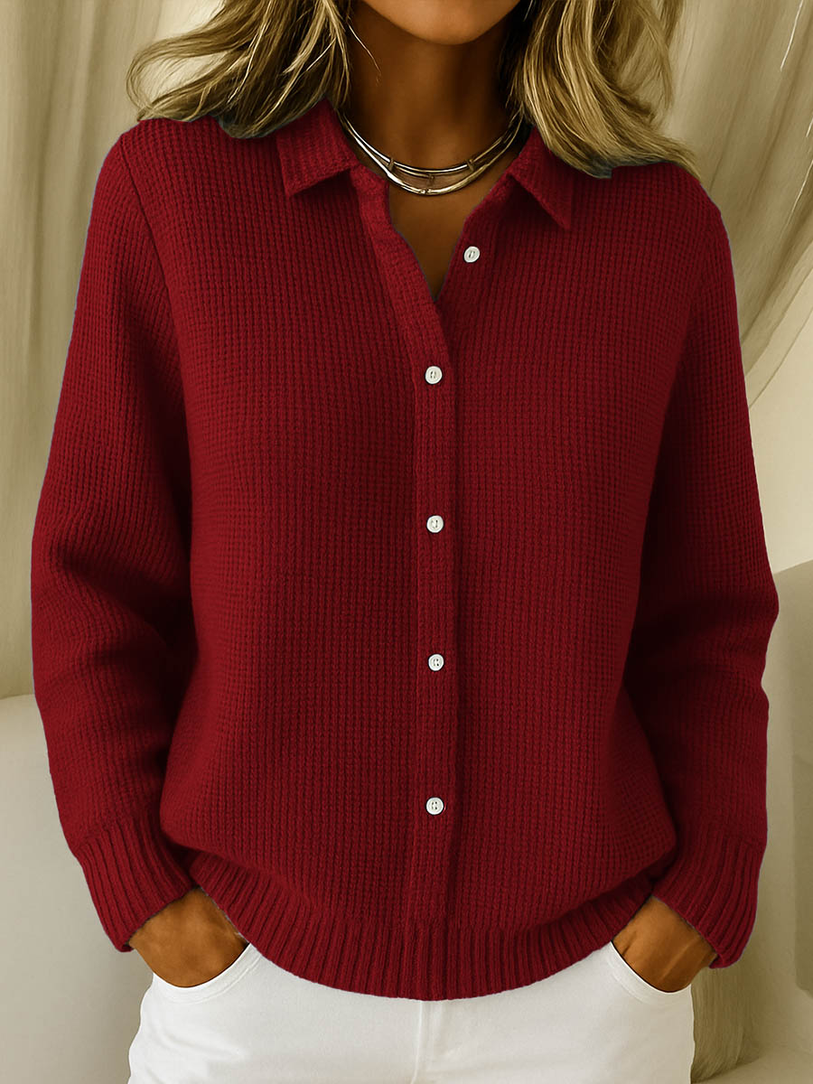 Cathryn | Waffle Knit Button-Front Cardigan Top