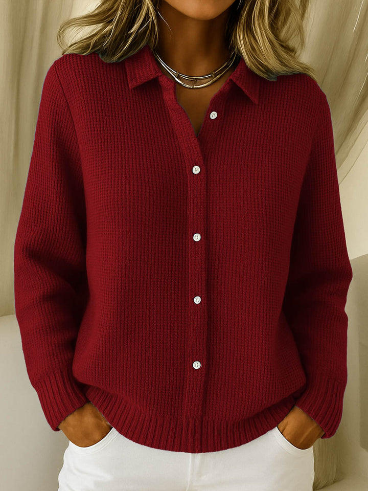 Cathryn | Waffle Knit Button-Front Cardigan Top