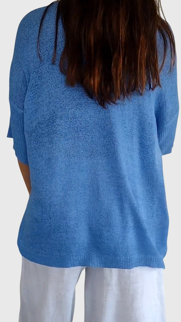 Gardenia | V-Neck Knit Tunic Top with 3/4 Sleeves