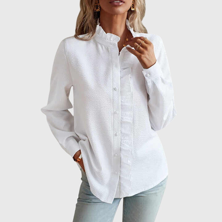 Kathryn | Ruffle Button-Up Blouse Long Sleeve