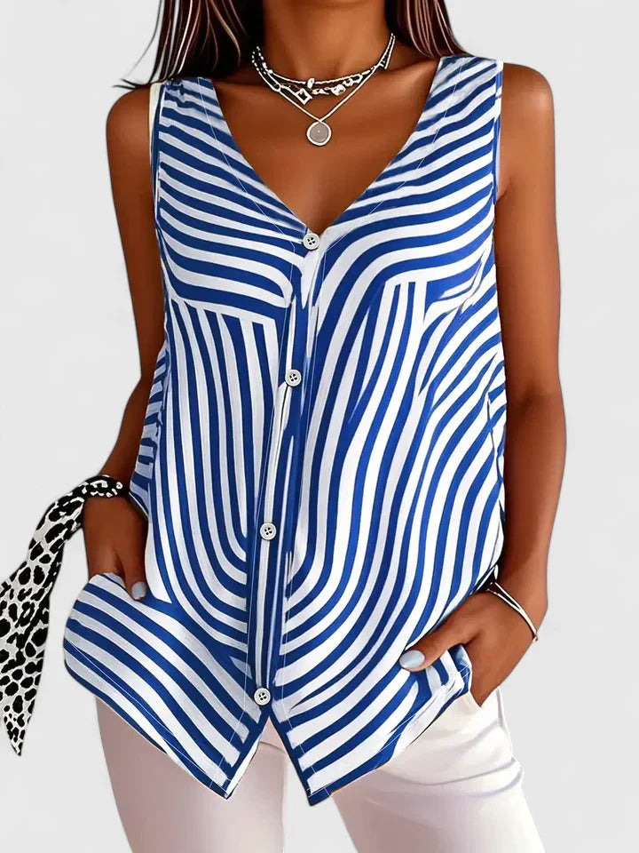 Roslyn | Zebra Print Sleeveless Button-Up Blouse