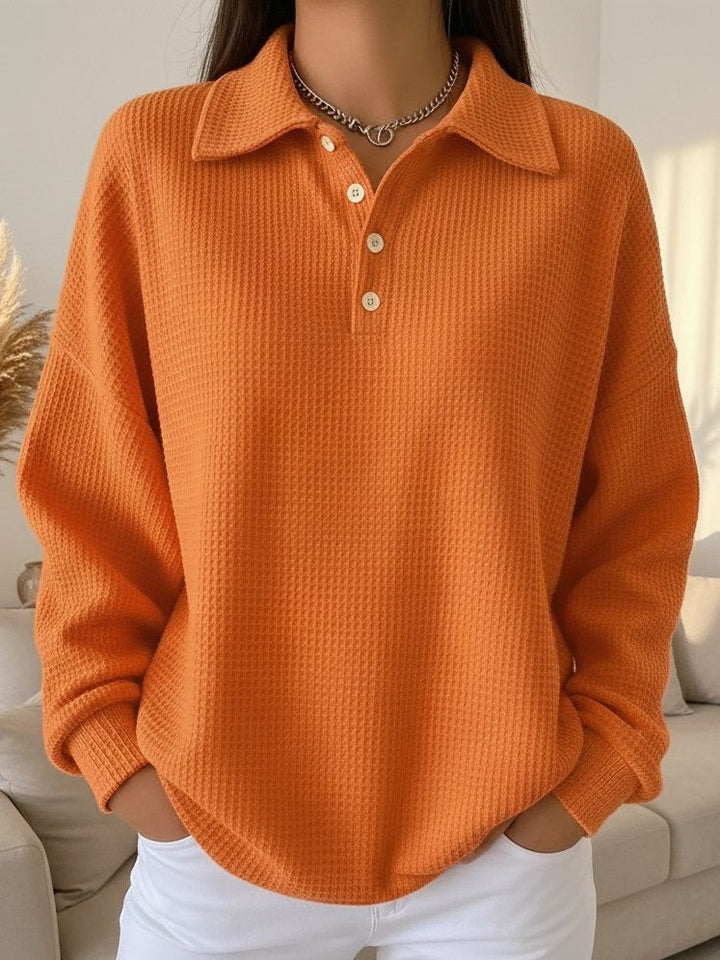 Amanda | Waffle Knit Polo Sweater with Buttons
