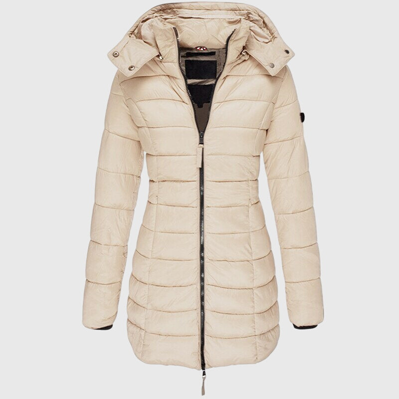 Zeta | Hooded Long Puffer Jacket with Zip