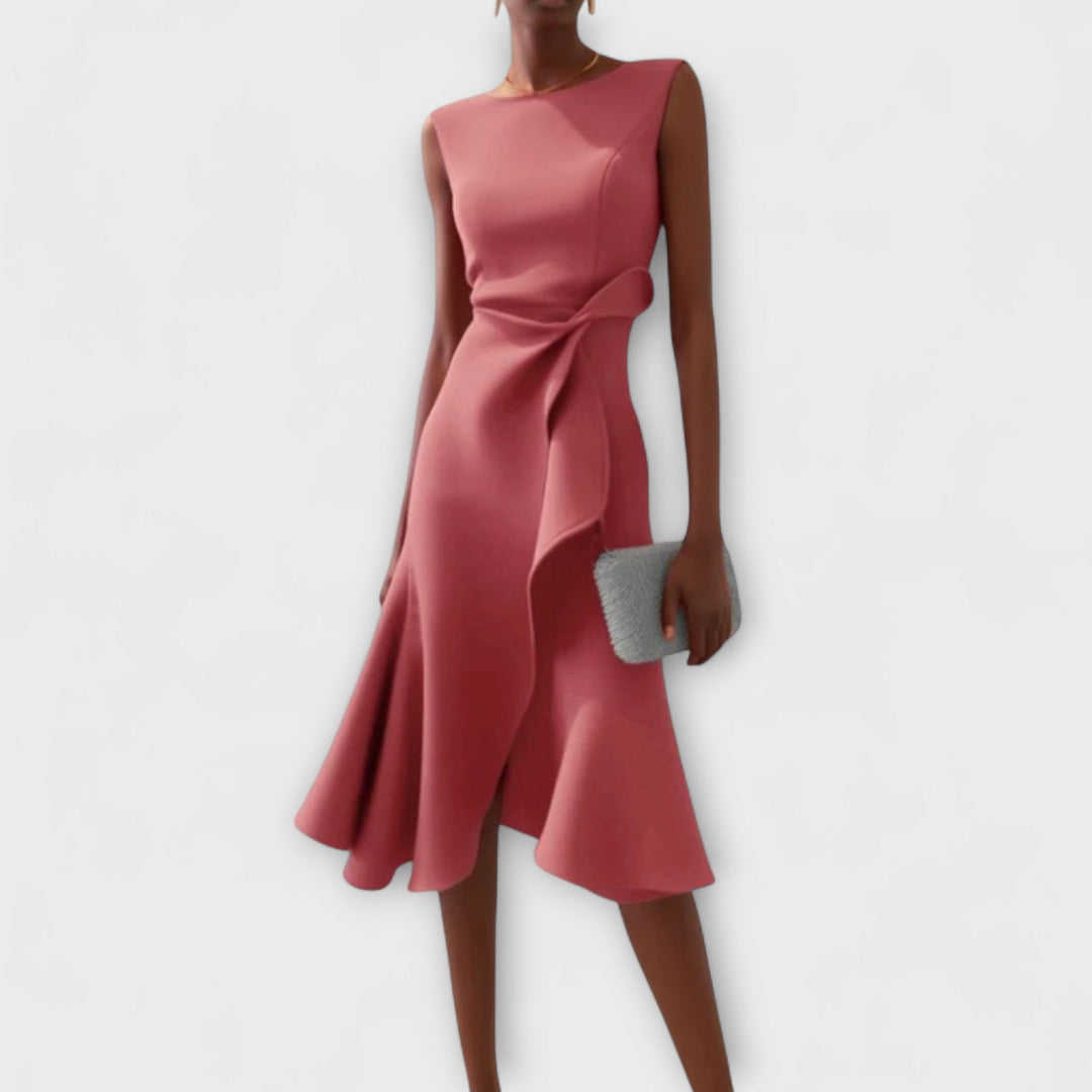 Clair | Draped Asymmetric Midi Dress
