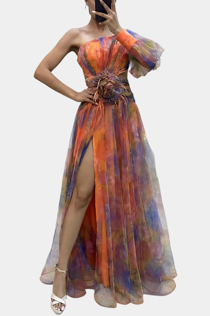Thalassa | Floral One-Shoulder Maxi Dress with Slit