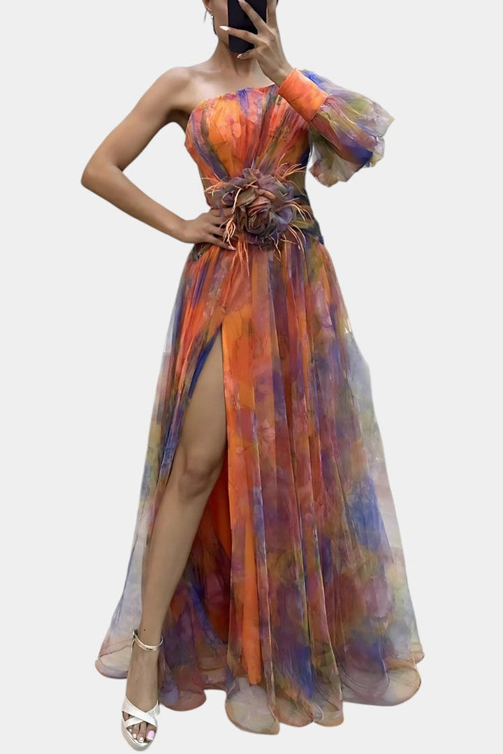 Thalassa | Floral One-Shoulder Maxi Dress with Slit
