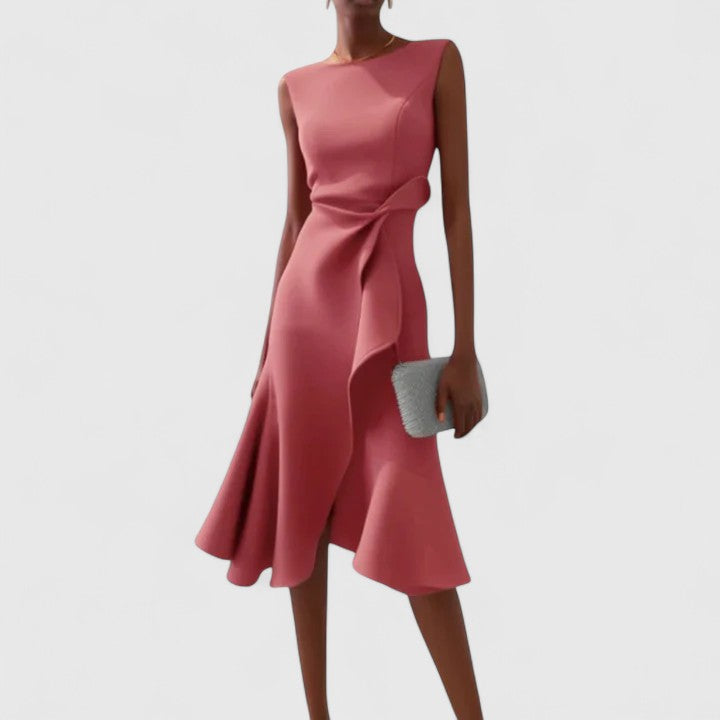 Fiorella | Asymmetrical Ruffle Midi Dress Sleeveless