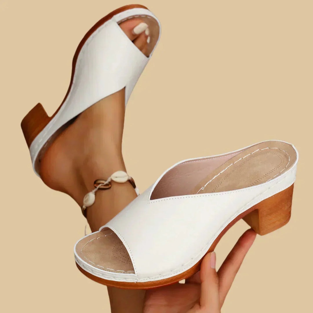 Lyla | Block Heel Peep Toe Mule Sandals