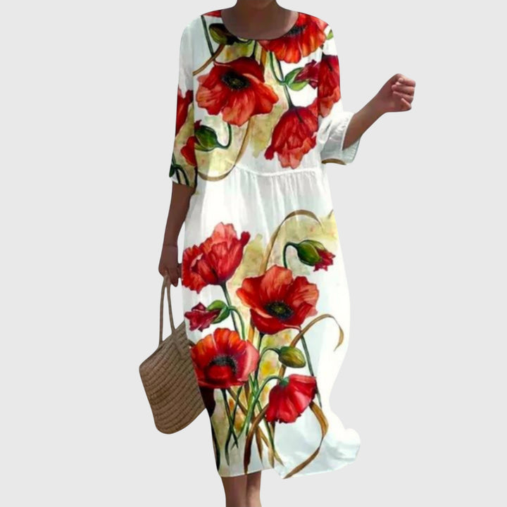 Bellarosa | Floral Midi Dress with 3/4 Sleeves