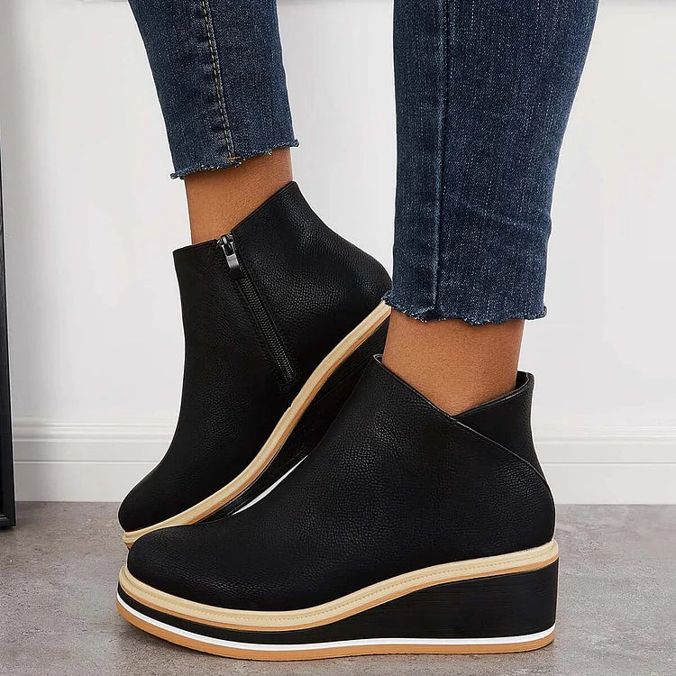 Rosa | Closed Toe Wedge Ankle Boots with Zipper