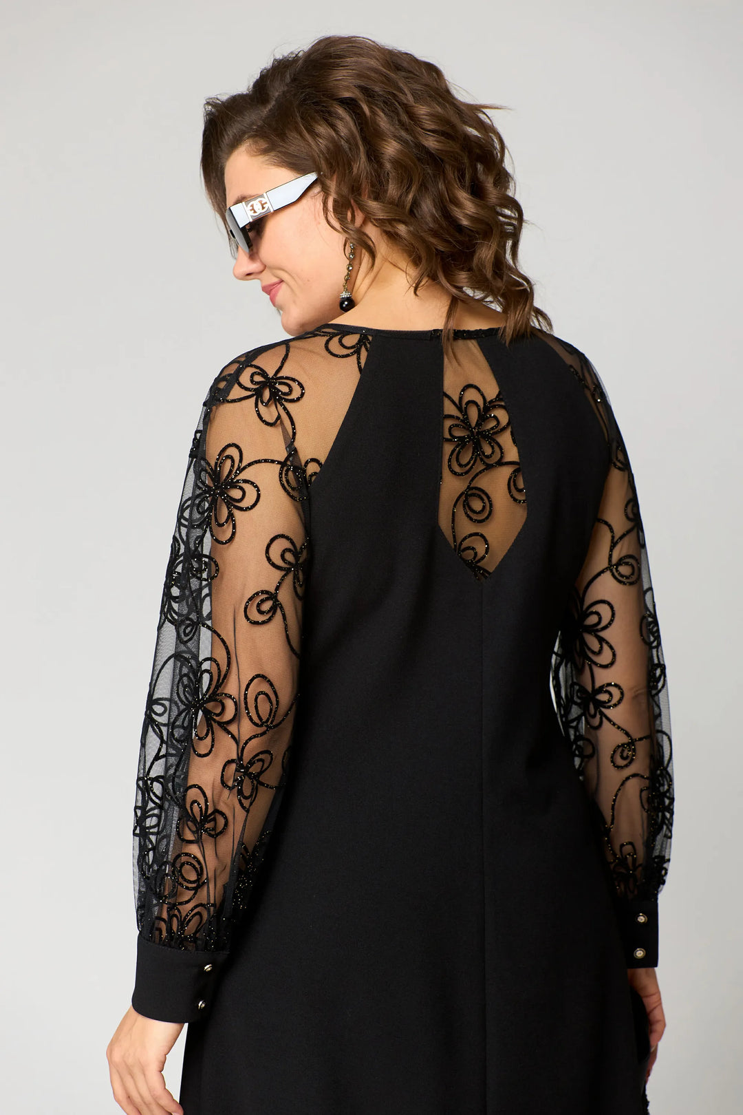 Rosabel | Black Embroidered Mesh Sleeve A Line Dress